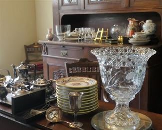 Unusual punch bowl could be used as a large vase or wine cooler. 24 cups to match.