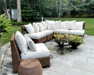 Pottery Barn Palmetto All Weather Wicker 5 piece Sectional with 2 extra chairs and 3 side tables