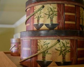 hat boxes with a bamboo motif