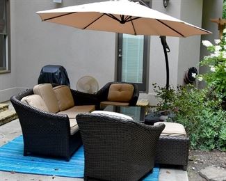 Patio furniture and umbrella