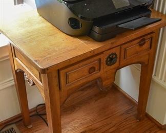 printer, wood table