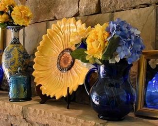 blue and yellow decorative items