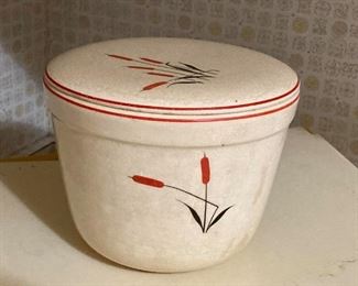 1940s Universal Potteries Cambridge cattail covered canister