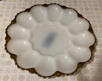 Vintage Anchor Hocking milk glass deviled egg plate 