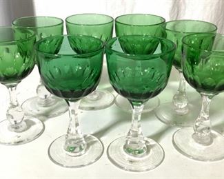Green Handmade Crystal Cordial Stemware Set 8
