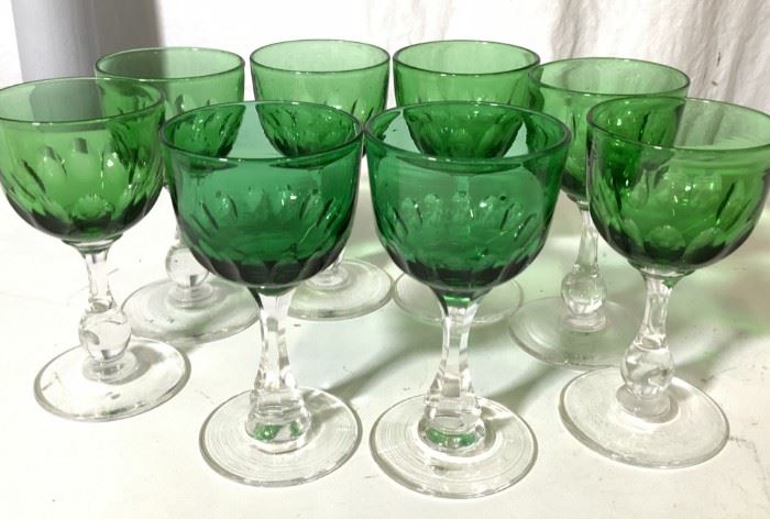 Green Handmade Crystal Cordial Stemware Set 8
