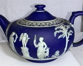 WEDGWOOD Blue Porcelain Teapot W Relief
