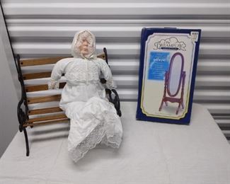 Doll, Doll Bench, and Mirror