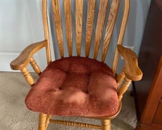 20.   Oak chairs • 2 armed chairs, 2 armless chairs • 45"H x 24"W x 23"D • $140