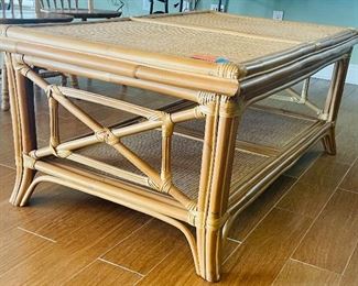 29.   Tropical coffee table • bamboo/rattan • 22"H x 49"W x 29"D • $120
