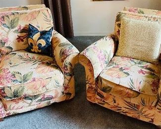 10.   Tropical print club chairs by Rowe Furniture  • sold as pair • 33"Hx38"Wx42"D • $295