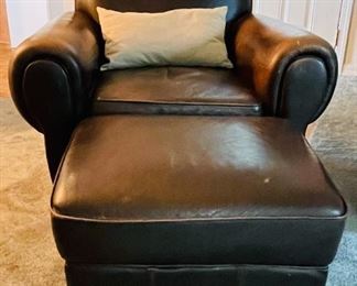 14.    Classic brown chair with ottoman • 34"Hx38"Wx40"D • $195