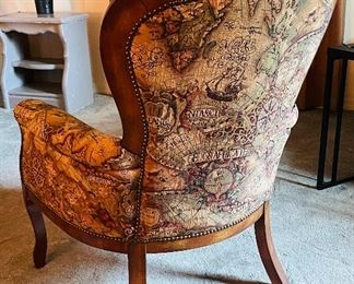 17.  Old world map Mediterranean  arm chair • 31"Hx36"Wx36"D • $125