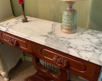 Marble topped lyre table
