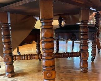 1970's Solid Wood Dining Table & 4 Cain Back Arm Chairs - 27.5"H x 61"W x 44"D - $220