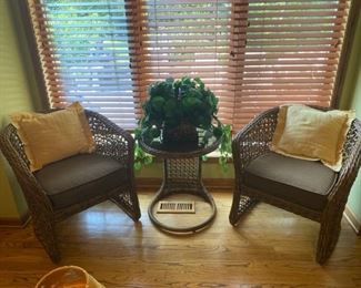 3PC Rattan/Wicker Bistro Set - 30"H x 27"W x 29"D (Chairs) + 25"H x 22"R (Table) - $150
