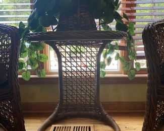 3PC Rattan/Wicker Bistro Set - 30"H x 27"W x 29"D (Chairs) + 25"H x 22"R (Table) - $150