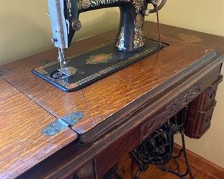 Antique Singer 66 Red Eye Sewing Machine & 7-Drawer Treadle Cabinet- 31"H x 37"W x 17.5"D - $280  