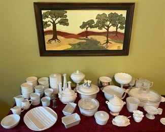 White Ceramic Bakeware/Serving Dishes & Milk Glass 