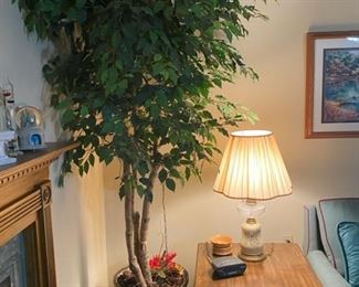 Indoor Artificial Tree & Vintage Side Table 