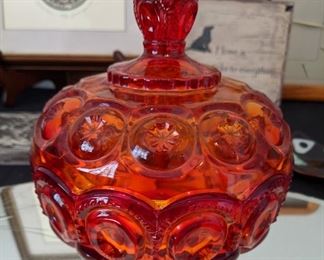 Colored Glass Covered Bowl