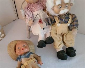 Grandma and Grandpa dolls and vintage baby cowboy