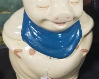 'Smiley' pig cookie jar blue scarf
