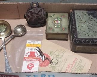 Jadeite Jewelry  boxes and oriental bottle and more 