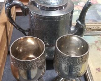 Silver plate Goblets and Tea Pot 