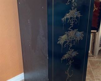 Chinese Hand Painted Lacquer Cabinet Slender Dresser 49x22x16.5in HxWxD