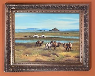 *Original* Art Russian Camel Painting Frame: 25x30x2.5in HxWxD