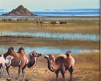 *Original* Art Russian Camel Painting Frame: 25x30x2.5in HxWxD