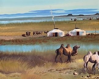 *Original* Art Russian Camel Painting Frame: 25x30x2.5in HxWxD