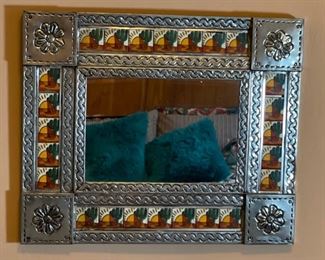 Delfino Mirror Mexican Punched Tin & Talavera Tile 19x22.5x1.5in HxWxD