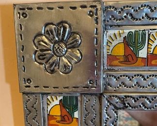 Delfino Mirror Mexican Punched Tin & Talavera Tile 19x22.5x1.5in HxWxD