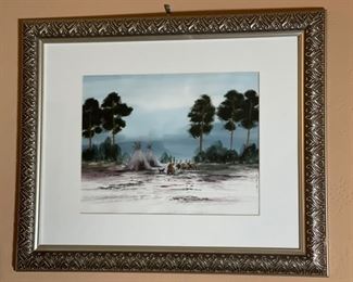 *Original* Art Watercolor Tsaatan Reindeer Herder Painting Frame: 19x23in