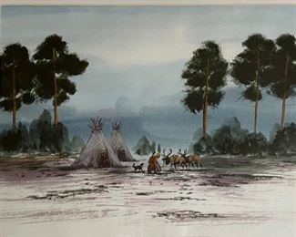 *Original* Art Watercolor Tsaatan Reindeer Herder Painting Frame: 19x23in