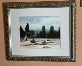 *Original* Art Watercolor Tsaatan Reindeer Herder Painting #2 Frame: 19x23in