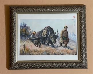 *Original* Art Watercolor Nomadic Mongol Man Painting Frame: 14.5x17.5in