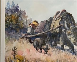 *Original* Art Watercolor Nomadic Mongol Man Painting Frame: 14.5x17.5in