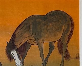 *Original* Art Mongolian Horse on Silk Painting 14.25x17.25in