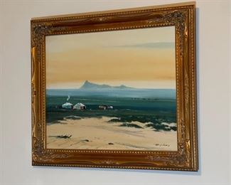 *Original* Art Mongolian Yurt Landscape Painting Frame: 26x29.53in