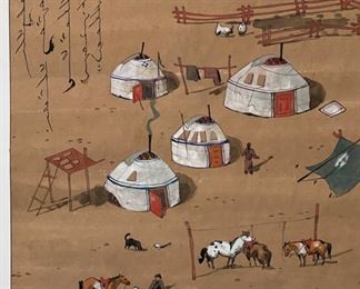 *Original* Art Mongolian Yurt Village Painting Frame: 14x21in
