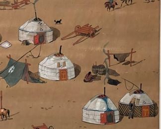 *Original* Art Mongolian Yurt Village Painting Frame: 14x21in