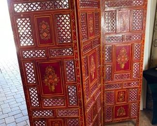 Hand Painted 3 Panel Screen Room Divider Wood 72in H x 59.35in W