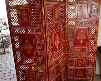 Hand Painted 3 Panel Screen Room Divider Wood 72in H x 59.35in W