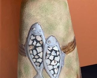 Ceramic Abalone Fish Vase 20in H x 8.5in Diameter