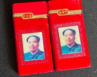 2pc Chinese Chairman Mao Zedong Butane Flip Top Lighter Red 3x1.5in