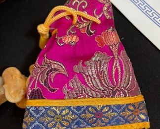 Mongolian Shagai Ankle Bones in Silk Pouch Game pieces