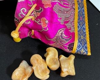 Mongolian Shagai Ankle Bones in Silk Pouch Game pieces
